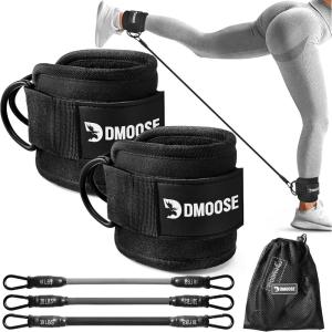 DMoose Ankle Strap for Cable Machine – One Size Fit with Premium Padding, Workout Kickback Ankle Cuffs, Ankle Bands for Working Out, Booty Workouts, Leg Extension, Hip Abductors & Lower Body Exercises(Ankle Straps + Tube Resistance Bands)