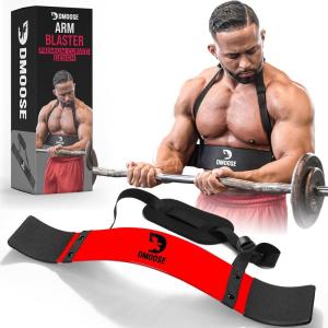 DMoose Fitness Arm Blaster for Biceps and Triceps – Heavy Duty Aluminum, Soft Neck Padding & Adjustable Straps – Bicep Curl Support for Isolation & Strength Training – Biceps Workout Equipment for Men(Red)