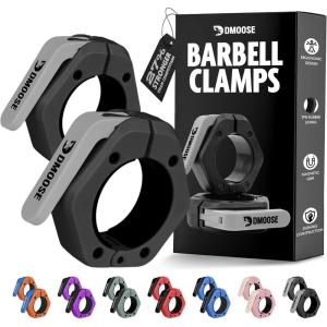 DMoose Fitness Barbell Clips 2 Inch (Pair) – Quick Release Olympic Barbell Clamps & Collars with Anti Slip TPR Grip for Secure Weightlifting and Powerlifting – Weight Clips for Bars at Home or Gym(Black)