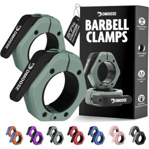 DMoose Fitness Barbell Clips 2 Inch (Pair) – Quick Release Olympic Barbell Clamps & Collars with Anti Slip TPR Grip for Secure Weightlifting and Powerlifting – Weight Clips for Bars at Home or Gym(Ranger Green)