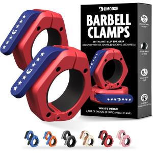 DMoose Fitness Barbell Clips 2 Inch (Pair) – Quick Release Olympic Barbell Clamps & Collars with Anti Slip TPR Grip for Secure Weightlifting and Powerlifting – Weight Clips for Bars at Home or Gym(American)