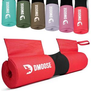 DMoose Fitness Barbell Pad for Hip Thrust, Squat & Lunges – Non-Slip Thick Foam Cushion for Neck and Back Support with Two Straps – Hip Thrust Pad for Leg Day – Fits All Olympic Bars and Smith Machine(Red – Fabric)
