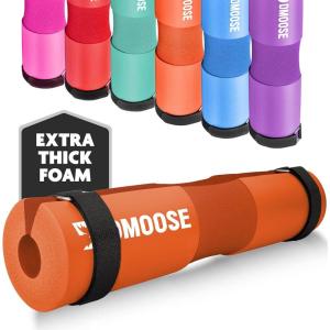 DMoose Fitness Barbell Pad for Hip Thrust, Squat & Lunges – Non-Slip Thick Foam Cushion for Neck and Back Support with Two Straps – Hip Thrust Pad for Leg Day – Fits All Olympic Bars and Smith Machine(Orange)