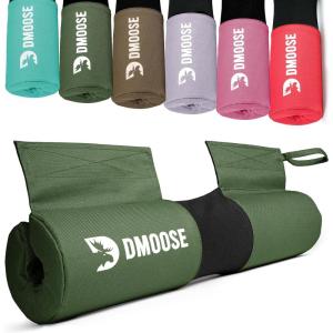 DMoose Fitness Barbell Pad for Hip Thrust, Squat & Lunges – Non-Slip Thick Foam Cushion for Neck and Back Support with Two Straps – Hip Thrust Pad for Leg Day – Fits All Olympic Bars and Smith Machine(Military Green – Fabric)
