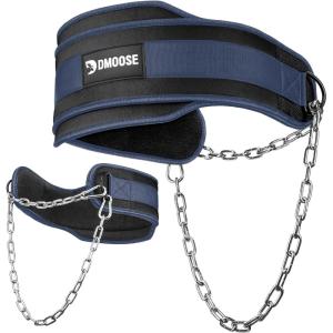 DMoose Fitness Dip Belt for Weight Lifting, Pullup, Squats & Dips – 36″ Robust Steel Chain, Comfortable Neoprene Padding Supports 350lbs – Gym Weight Belt for Strength Training Workout & Weightlifting(Navy Blue)