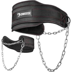 DMoose Fitness Dip Belt for Weight Lifting, Pullup, Squats & Dips – 36″ Robust Steel Chain, Comfortable Neoprene Padding Supports 350lbs – Gym Weight Belt for Strength Training Workout & Weightlifting(Black)