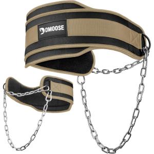 DMoose Fitness Dip Belt for Weight Lifting, Pullup, Squats & Dips – 36″ Robust Steel Chain, Comfortable Neoprene Padding Supports 350lbs – Gym Weight Belt for Strength Training Workout & Weightlifting(Desert)