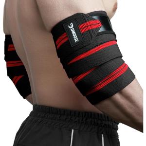 DMoose Fitness Elbow Wraps for Weightlifting (Pair) 40″ Adjustable Brace for Joint Support, Pain Relief & Tendonitis – Elbow Straps for Weight Lifting, Bench Press & Gym Workouts, Band for Men & Women(Black Red)