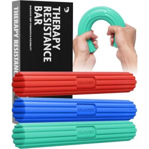 DMoose Fitness Flex Resistance Bar for Physical Therapy – Non-Slip Odorless Material, Exercise Bar for Tennis & Golfers Elbow Tendonitis Relief – Wrist and Forearm Strengthener & Grip Strength Trainer(Red  Green & Blue)
