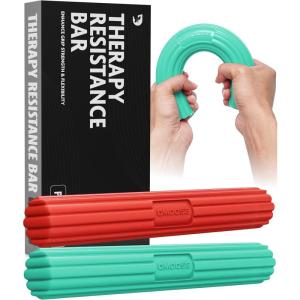 DMoose Fitness Flex Resistance Bar for Physical Therapy – Non-Slip Odorless Material, Exercise Bar for Tennis & Golfers Elbow Tendonitis Relief – Wrist and Forearm Strengthener & Grip Strength Trainer(red and green)