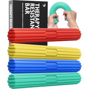 DMoose Fitness Flex Resistance Bar for Physical Therapy – Non-Slip Odorless Material, Exercise Bar for Tennis & Golfers Elbow Tendonitis Relief – Wrist and Forearm Strengthener & Grip Strength Trainer(Yellow  Red  Green & Blue)