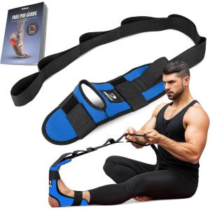 DMoose Fitness Foot & Calf Stretcher with Adjustable Padded Stretching Strap for Plantar Fasciitis, Hamstring, Heel Spurs and Achilles Tendonitis Relief – Yoga Leg Stretch Strap for Flexibility(Blue)