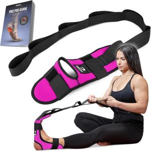 DMoose Fitness Foot & Calf Stretcher with Adjustable Padded Stretching Strap for Plantar Fasciitis, Hamstring, Heel Spurs and Achilles Tendonitis Relief – Yoga Leg Stretch Strap for Flexibility(Viva Magenta)