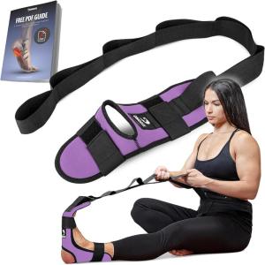 DMoose Fitness Foot & Calf Stretcher with Adjustable Padded Stretching Strap for Plantar Fasciitis, Hamstring, Heel Spurs and Achilles Tendonitis Relief – Yoga Leg Stretch Strap for Flexibility(Purple)
