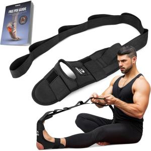 DMoose Fitness Foot & Calf Stretcher with Adjustable Padded Stretching Strap for Plantar Fasciitis, Hamstring, Heel Spurs and Achilles Tendonitis Relief – Yoga Leg Stretch Strap for Flexibility(Black)