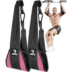 DMoose Fitness Hanging Ab Straps for Pull Up Bar & Core Strength Training – Soft Padded Exercise Straps for Ab Swing & Leg Raises, Hang Bar Strap with 2 Steel Carabiners – Abs Equipment for Home & Gym(Pink)