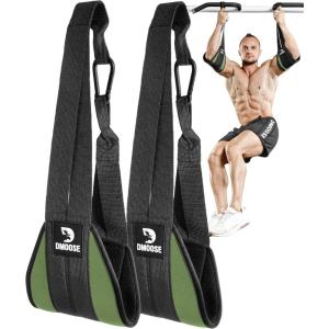 DMoose Fitness Hanging Ab Straps for Pull Up Bar & Core Strength Training – Soft Padded Exercise Straps for Ab Swing & Leg Raises, Hang Bar Strap with 2 Steel Carabiners – Abs Equipment for Home & Gym(Military Green)