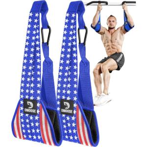 DMoose Fitness Hanging Ab Straps for Pull Up Bar & Core Strength Training – Soft Padded Exercise Straps for Ab Swing & Leg Raises, Hang Bar Strap with 2 Steel Carabiners – Abs Equipment for Home & Gym(American)