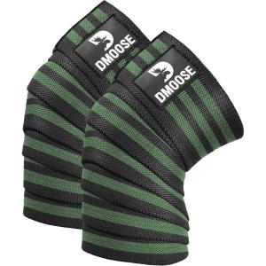 DMoose Fitness Knee Wraps for Weightlifting (Pair) – 78” Gym Brace Straps for Joint Stability & Pain Relief – Perfect for Squats & Working Out – USPA Approved Knee Wrap Supports for Men and Women(Dark Green Stripes (Pair))