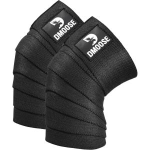 DMoose Fitness Knee Wraps for Weightlifting (Pair) – 78” Gym Brace Straps for Joint Stability & Pain Relief – Perfect for Squats & Working Out – USPA Approved Knee Wrap Supports for Men and Women(Black (Pair))