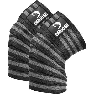 DMoose Fitness Knee Wraps for Weightlifting (Pair) – 78” Gym Brace Straps for Joint Stability & Pain Relief – Perfect for Squats & Working Out – USPA Approved Knee Wrap Supports for Men and Women(Grey Stripes (Pair))