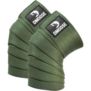 DMoose Fitness Knee Wraps for Weightlifting (Pair) – 78” Gym Brace Straps for Joint Stability & Pain Relief – Perfect for Squats & Working Out – USPA Approved Knee Wrap Supports for Men and Women(Military Green (Pair))