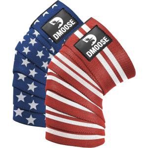 DMoose Fitness Knee Wraps for Weightlifting (Pair) – 78” Gym Brace Straps for Joint Stability & Pain Relief – Perfect for Squats & Working Out – USPA Approved Knee Wrap Supports for Men and Women(American I (Pair))