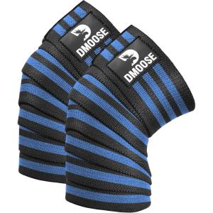 DMoose Fitness Knee Wraps for Weightlifting (Pair) – 78” Gym Brace Straps for Joint Stability & Pain Relief – Perfect for Squats & Working Out – USPA Approved Knee Wrap Supports for Men and Women(Blue Stripes (Pair))