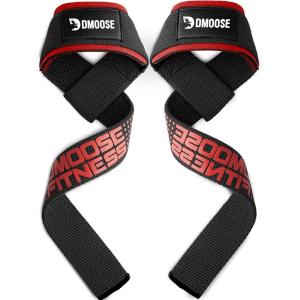 DMoose Fitness Lifting Straps 24″ (Pair) – 5mm Padded Durable Wrist Straps for Weightlifting & Powerlifting – Cotton Lifting Strap with Silicone Grip for Men & Women – Deadlift Strap for Gym Workout(Red Silicon)