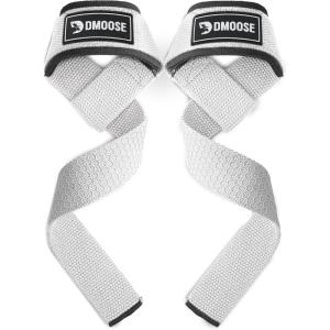 DMoose Fitness Lifting Straps 24″ (Pair) – 5mm Padded Durable Wrist Straps for Weightlifting & Powerlifting – Cotton Lifting Strap with Silicone Grip for Men & Women – Deadlift Strap for Gym Workout(White Silicone)
