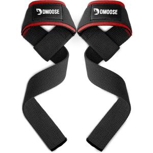 DMoose Fitness Lifting Straps 24″ (Pair) – 5mm Padded Durable Wrist Straps for Weightlifting & Powerlifting – Cotton Lifting Strap with Silicone Grip for Men & Women – Deadlift Strap for Gym Workout(Black Red)