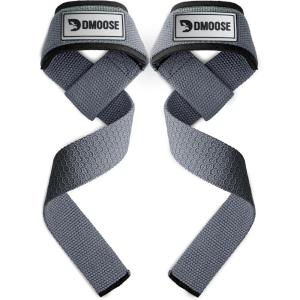 DMoose Fitness Lifting Straps 24″ (Pair) – 5mm Padded Durable Wrist Straps for Weightlifting & Powerlifting – Cotton Lifting Strap with Silicone Grip for Men & Women – Deadlift Strap for Gym Workout(Grey Silicone)