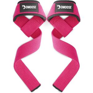DMoose Fitness Lifting Straps 24″ (Pair) – 5mm Padded Durable Wrist Straps for Weightlifting & Powerlifting – Cotton Lifting Strap with Silicone Grip for Men & Women – Deadlift Strap for Gym Workout(Pink)
