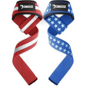 DMoose Fitness Lifting Straps 24″ (Pair) – 5mm Padded Durable Wrist Straps for Weightlifting & Powerlifting – Cotton Lifting Strap with Silicone Grip for Men & Women – Deadlift Strap for Gym Workout(American)