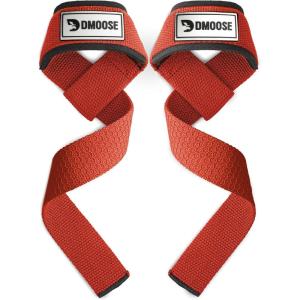 DMoose Fitness Lifting Straps 24″ (Pair) – 5mm Padded Durable Wrist Straps for Weightlifting & Powerlifting – Cotton Lifting Strap with Silicone Grip for Men & Women – Deadlift Strap for Gym Workout(Red Silicone)