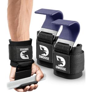 DMoose Fitness Weight Lifting Hooks (Pair) for Deadlifts, Pull Ups, Rows & Shrugs – Anti-Rip Nylon Strap Hand Grips with Thick Wrist Padding – Heavy Duty Wrist Straps for Weightlifting & Gym Workouts(Purple)