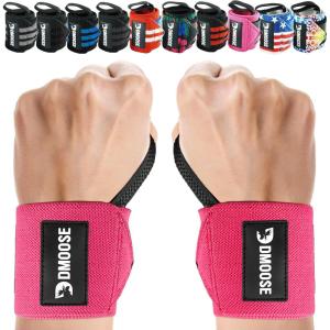 DMoose Fitness Wrist Wraps for Weightlifting 18″ – Heavy Duty Gym Wrap with Hand Thumb Loop for Support & Pain Relief, USPA Approved Powerlifting, Weight Lifting Wrist Straps for Men & Women Work Out(Pink)