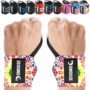 DMoose Fitness Wrist Wraps for Weightlifting 18″ – Heavy Duty Gym Wrap with Hand Thumb Loop for Support & Pain Relief, USPA Approved Powerlifting, Weight Lifting Wrist Straps for Men & Women Work Out(Colorful)