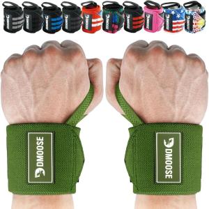 DMoose Fitness Wrist Wraps for Weightlifting 18″ – Heavy Duty Gym Wrap with Hand Thumb Loop for Support & Pain Relief, USPA Approved Powerlifting, Weight Lifting Wrist Straps for Men & Women Work Out(Ranger Green)