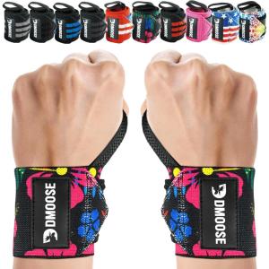 DMoose Fitness Wrist Wraps for Weightlifting 18″ – Heavy Duty Gym Wrap with Hand Thumb Loop for Support & Pain Relief, USPA Approved Powerlifting, Weight Lifting Wrist Straps for Men & Women Work Out(Aloha Black)