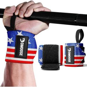 DMoose Fitness Wrist Wraps for Weightlifting 18″ – Heavy Duty Gym Wrap with Hand Thumb Loop for Support & Pain Relief, USPA Approved Powerlifting, Weight Lifting Wrist Straps for Men & Women Work Out(American III)