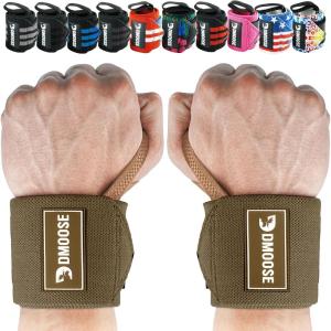 DMoose Fitness Wrist Wraps for Weightlifting 18″ – Heavy Duty Gym Wrap with Hand Thumb Loop for Support & Pain Relief, USPA Approved Powerlifting, Weight Lifting Wrist Straps for Men & Women Work Out(Cocoa Brown)