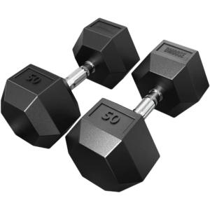 DMoose Hex Dumbbells for Strength Training Exercises, Biceps, Triceps, Chest, Shoulders, Back, Legs – Home Gym for Men and Women – Hexagonal Shape & Solid Cast-Iron Core Pair – 2.5 Lb to 50 Lb(50 lbs – Pair)