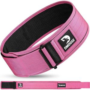 DMoose Weight Lifting Belt – Auto Locking Gym Belt for Olympic Training, WOD, Cross Training for Men and Women – 4″ Nylon Workout belt with Adjustable Buckle – Provides Lumbar Support and Stability(Pink)
