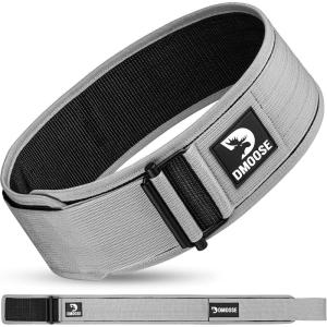 DMoose Weight Lifting Belt – Auto Locking Gym Belt for Olympic Training, WOD, Cross Training for Men and Women – 4″ Nylon Workout belt with Adjustable Buckle – Provides Lumbar Support and Stability(Grey)