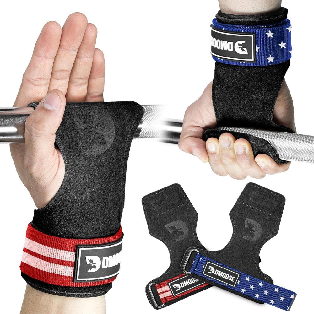 imageDMoose Fitness Weight Lifting Grips  Anti Slip Neoprene Padded Gym Straps for Powerlifting Cross Training ampamp Pullups  Wrist Support Grips for Deadlifts ampamp Weight LiftingAmerican