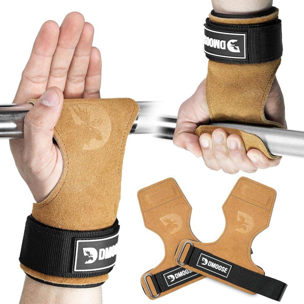 imageDMoose Fitness Weight Lifting Grips  Anti Slip Neoprene Padded Gym Straps for Powerlifting Cross Training ampamp Pullups  Wrist Support Grips for Deadlifts ampamp Weight LiftingBrown