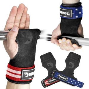 DMoose Fitness Weight Lifting Grips – Anti Slip Neoprene Padded Gym Straps for Powerlifting, Cross Training & Pullups – Wrist Support Grips for Deadlifts & Weight Lifting(American)