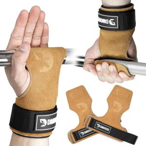 DMoose Fitness Weight Lifting Grips – Anti Slip Neoprene Padded Gym Straps for Powerlifting, Cross Training & Pullups – Wrist Support Grips for Deadlifts & Weight Lifting(Brown)