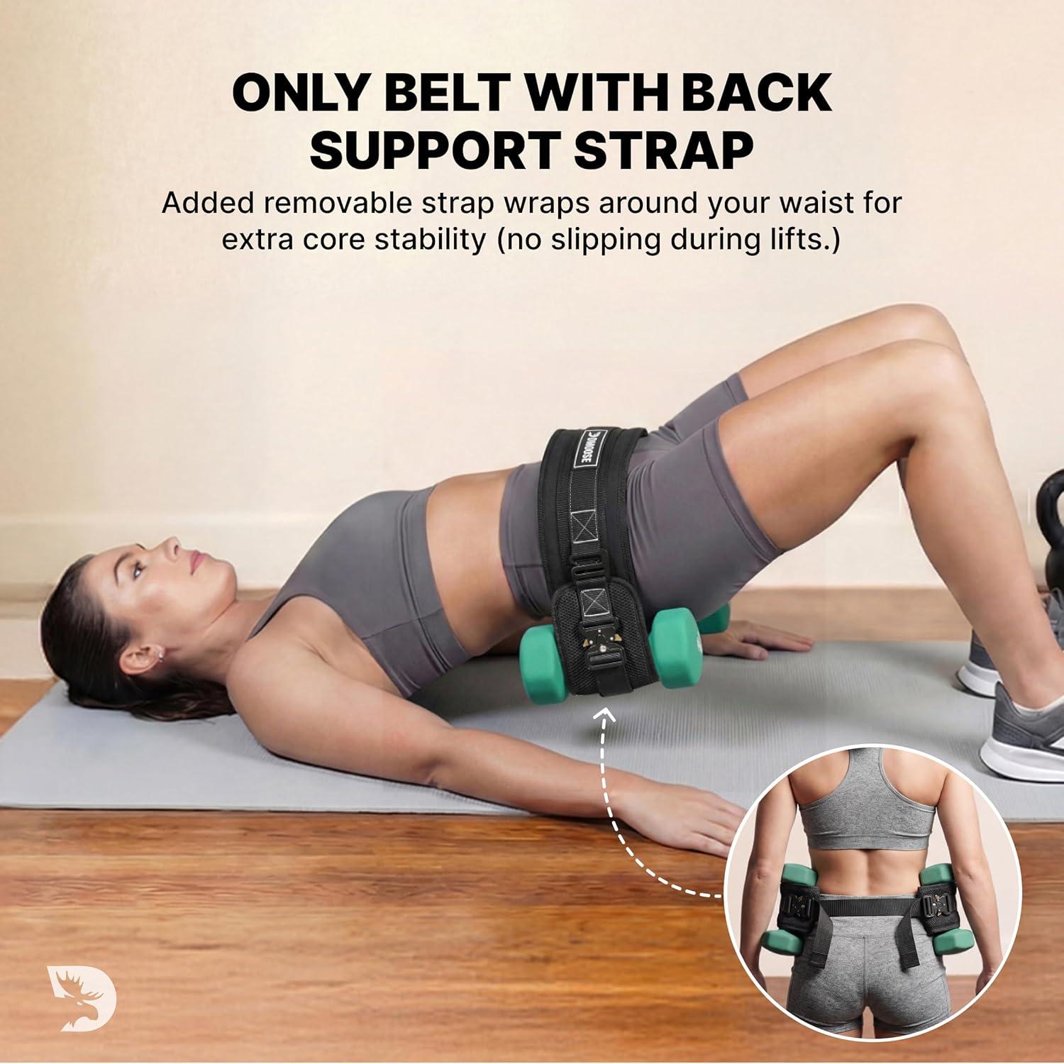 imageDMoose Fitness Hip Thrust Belt DualStrap Glute Builder for Dumbbells Plates Kettlebells Supports up to 700 lbs Comfortable Padded Booty Belt for Home amp GymBlack